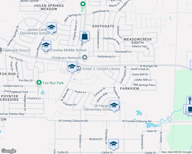 map of restaurants, bars, coffee shops, grocery stores, and more near 3212 Quiet Valley Road in Fort Worth