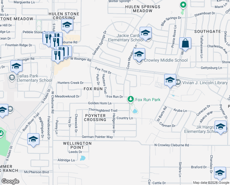 map of restaurants, bars, coffee shops, grocery stores, and more near 8761 Stonebriar Lane in Fort Worth