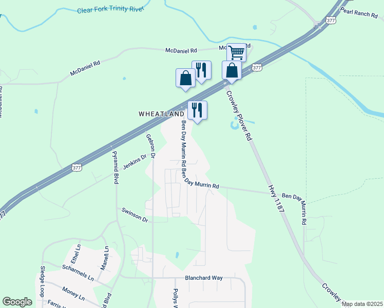 map of restaurants, bars, coffee shops, grocery stores, and more near 4925 Ben Day Murrin Road in Fort Worth