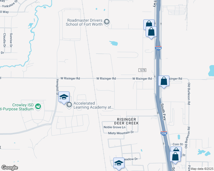 map of restaurants, bars, coffee shops, grocery stores, and more near 1101 West Risinger Road in Fort Worth