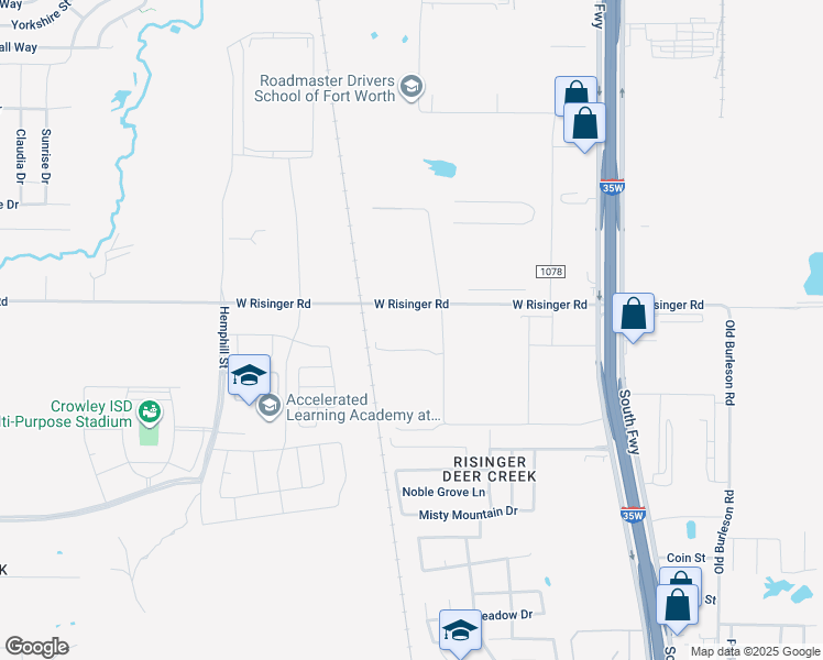 map of restaurants, bars, coffee shops, grocery stores, and more near 931 West Risinger Road in Fort Worth