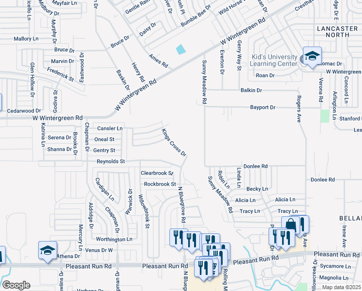 map of restaurants, bars, coffee shops, grocery stores, and more near 1812 Kings Cross Dr in Lancaster