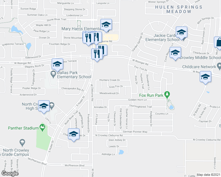 map of restaurants, bars, coffee shops, grocery stores, and more near 4229 Gray Fox Drive in Fort Worth