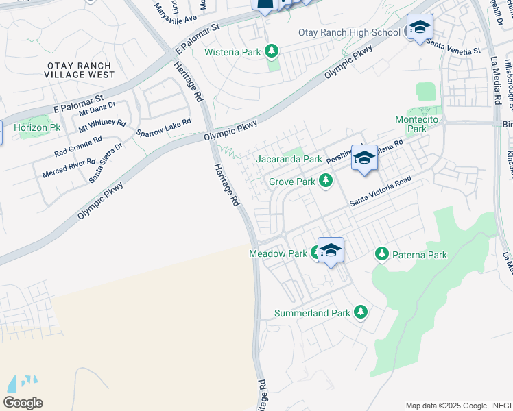 map of restaurants, bars, coffee shops, grocery stores, and more near 1227 Mason Road in Chula Vista