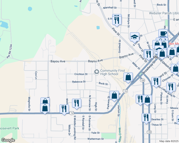 map of restaurants, bars, coffee shops, grocery stores, and more near 515 Quarles Street in Minden