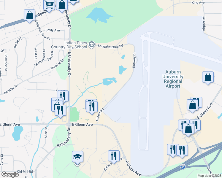 map of restaurants, bars, coffee shops, grocery stores, and more near 401 Airport Road in Auburn