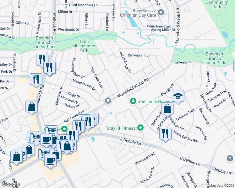 map of restaurants, bars, coffee shops, grocery stores, and more near 504 McMurtry Drive in Arlington