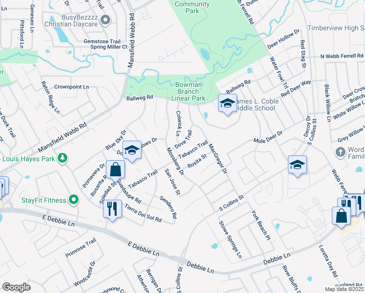 map of restaurants, bars, coffee shops, grocery stores, and more near 1010 Dove Trail in Arlington