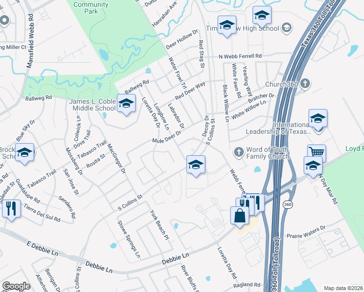 map of restaurants, bars, coffee shops, grocery stores, and more near 7802 Decoy Court in Arlington