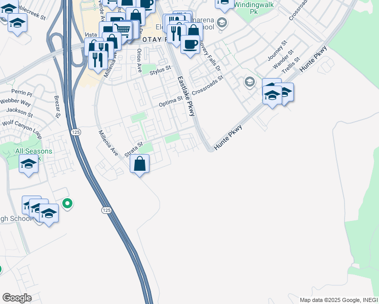 map of restaurants, bars, coffee shops, grocery stores, and more near 2252 Element Way in Chula Vista