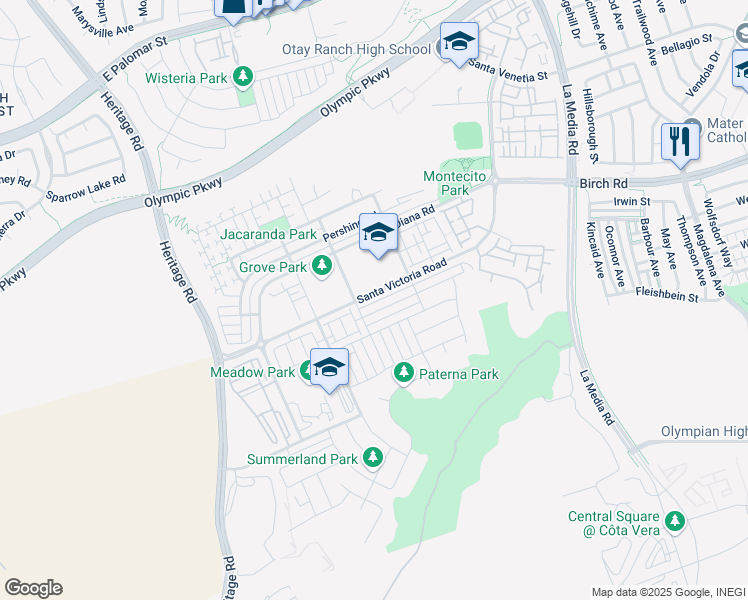 map of restaurants, bars, coffee shops, grocery stores, and more near 1315 Ortega St in Chula Vista