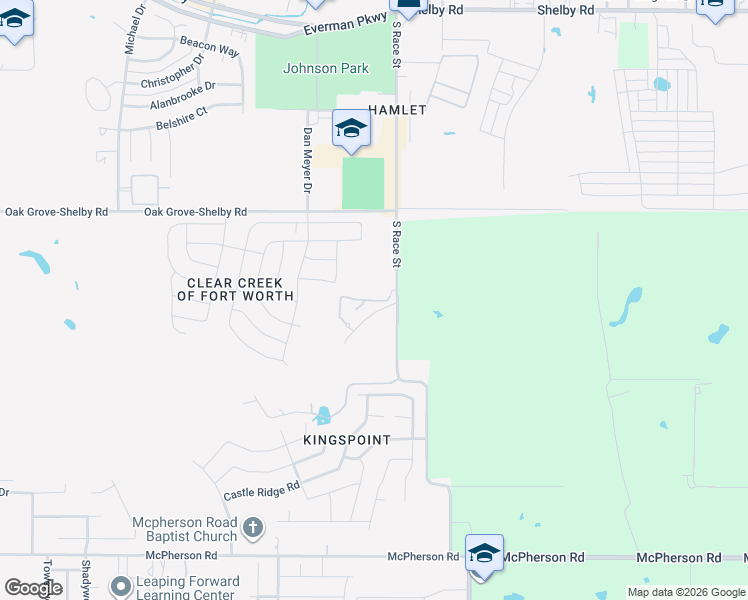 map of restaurants, bars, coffee shops, grocery stores, and more near 9700 South Race Street in Fort Worth