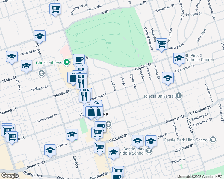 map of restaurants, bars, coffee shops, grocery stores, and more near 1154 2nd Avenue in Chula Vista