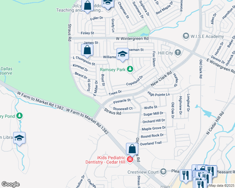 map of restaurants, bars, coffee shops, grocery stores, and more near 339 Trees Drive in Cedar Hill