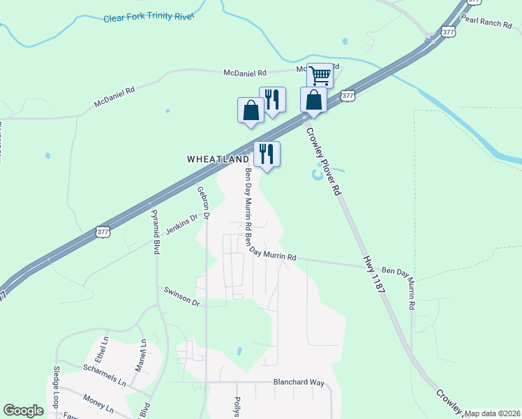 map of restaurants, bars, coffee shops, grocery stores, and more near 4925 Ben Day Murrin Road in Fort Worth