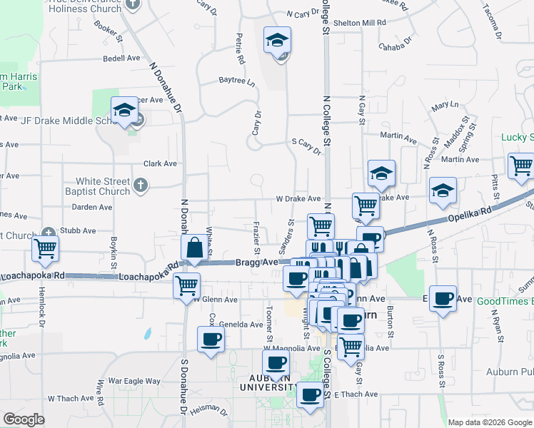 map of restaurants, bars, coffee shops, grocery stores, and more near 430 Breckenridge Court in Auburn