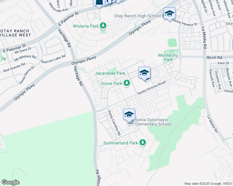 map of restaurants, bars, coffee shops, grocery stores, and more near 1630 Paseo Monti in Chula Vista