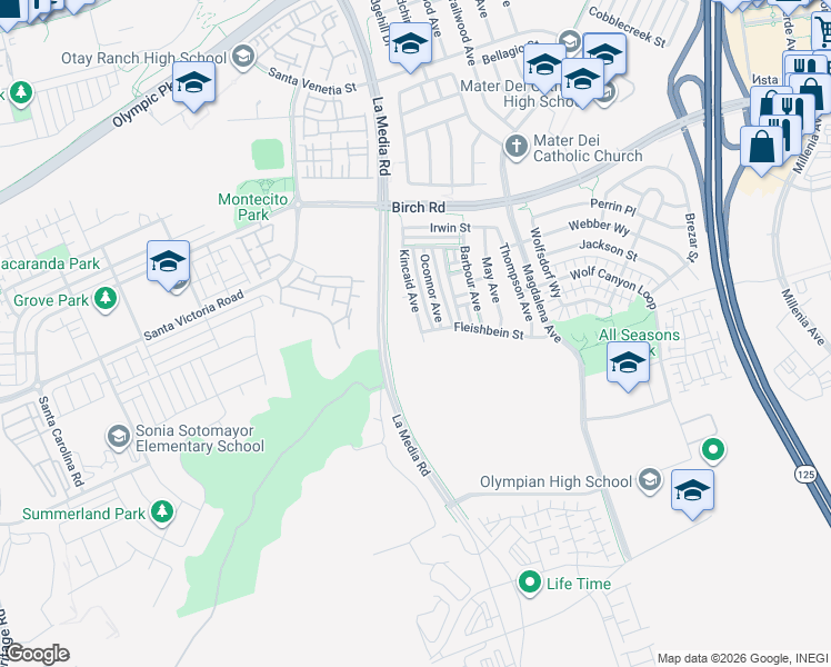 map of restaurants, bars, coffee shops, grocery stores, and more near 1784 Kincaid Avenue in Chula Vista