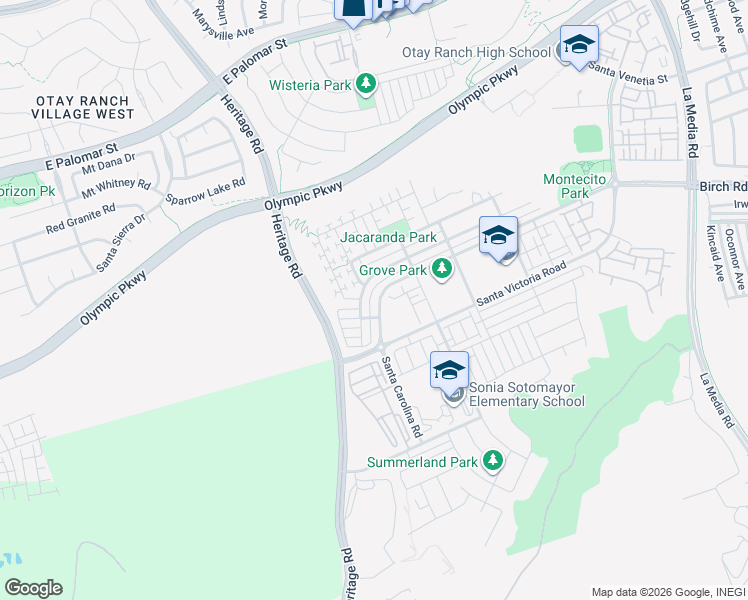 map of restaurants, bars, coffee shops, grocery stores, and more near 1636 Santa Carolina Road in Chula Vista