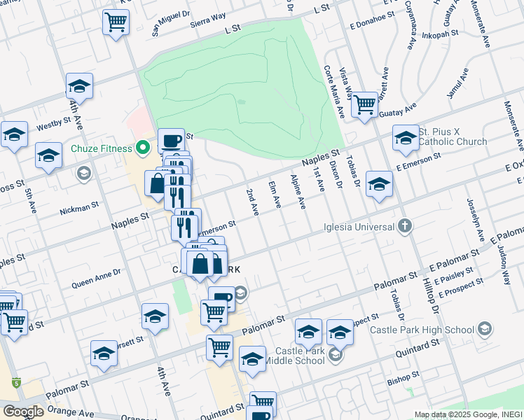 map of restaurants, bars, coffee shops, grocery stores, and more near 1154 2nd Avenue in Chula Vista