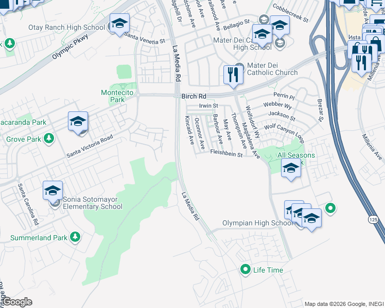 map of restaurants, bars, coffee shops, grocery stores, and more near 1784 Kincaid Avenue in Chula Vista