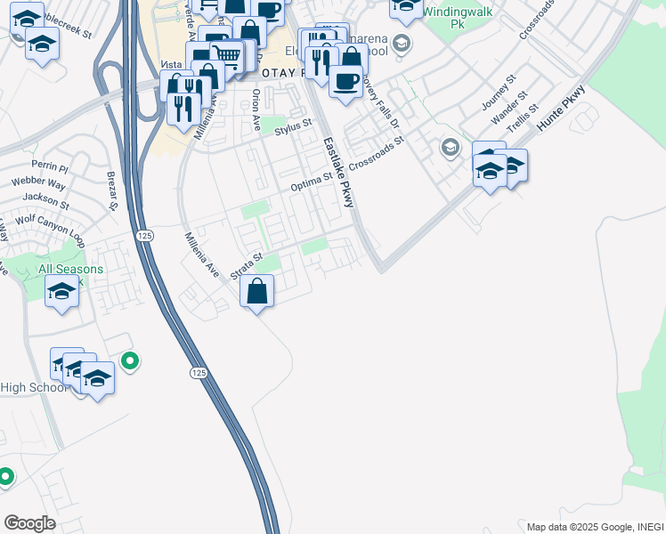 map of restaurants, bars, coffee shops, grocery stores, and more near 2225 Element Way in Chula Vista