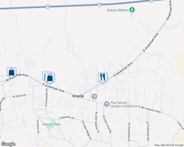 map of restaurants, bars, coffee shops, grocery stores, and more near 970 East Logan Street in Oracle