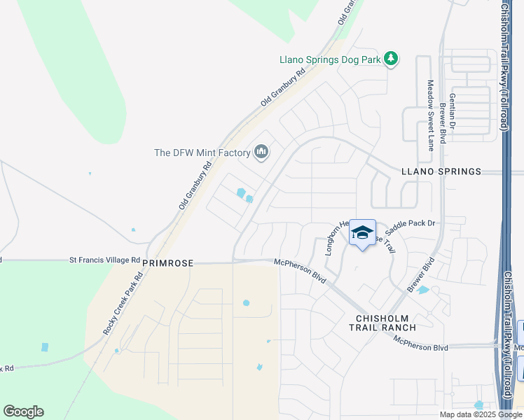 map of restaurants, bars, coffee shops, grocery stores, and more near 8816 Treehouse Court in Fort Worth