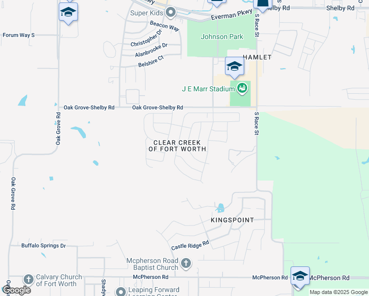 map of restaurants, bars, coffee shops, grocery stores, and more near 1950 Oak Grove Road East in Burleson