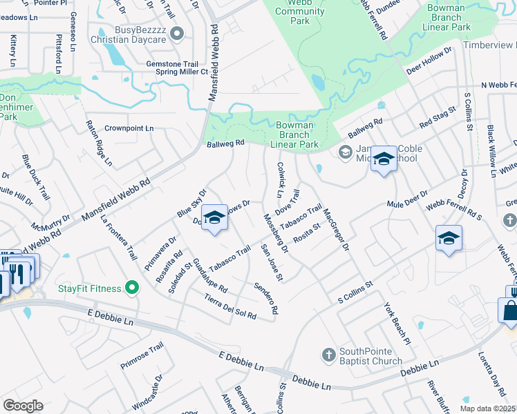 map of restaurants, bars, coffee shops, grocery stores, and more near 920 Dove Meadows Drive in Arlington
