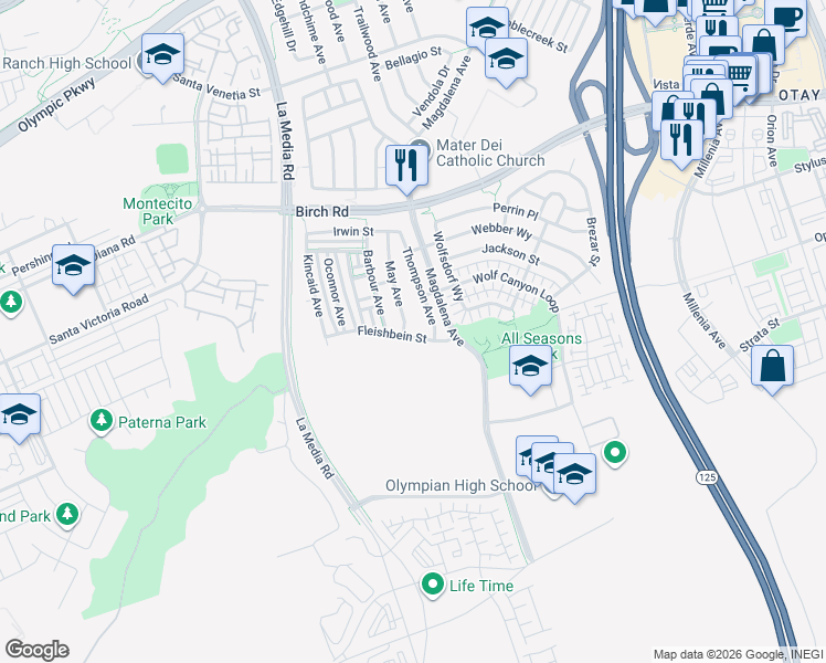 map of restaurants, bars, coffee shops, grocery stores, and more near 1669 Fleishbein Street in Chula Vista