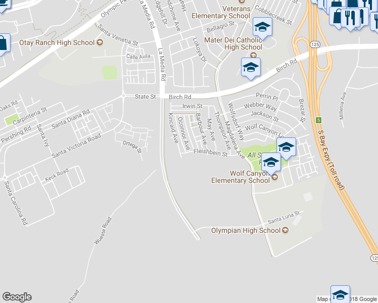 map of restaurants, bars, coffee shops, grocery stores, and more near Fleishbein Street & Oconnor Avenue in Chula Vista