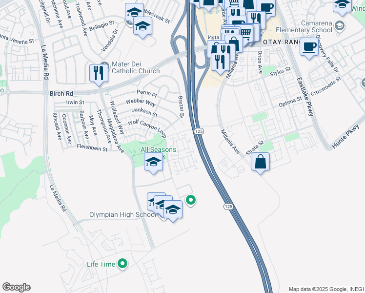 map of restaurants, bars, coffee shops, grocery stores, and more near 1866 Burley Wood Lane in Chula Vista