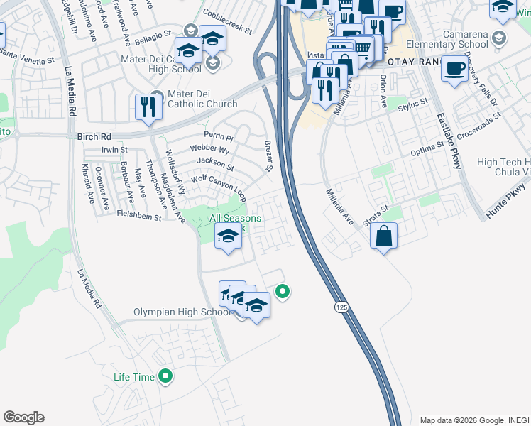 map of restaurants, bars, coffee shops, grocery stores, and more near 1859 Khaki Lane in Chula Vista