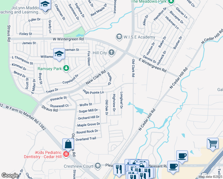 map of restaurants, bars, coffee shops, grocery stores, and more near 152 High Pointe Lane in Cedar Hill