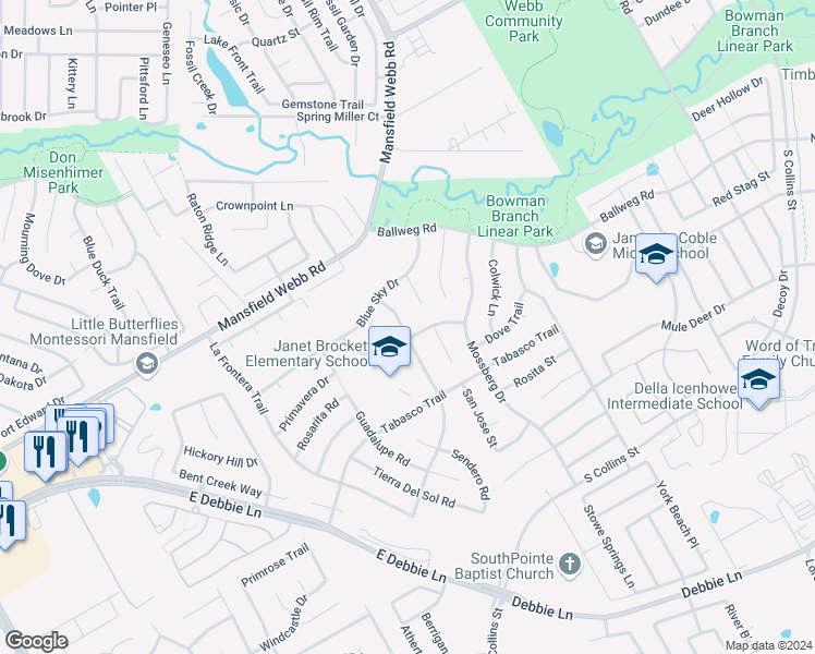 map of restaurants, bars, coffee shops, grocery stores, and more near 8115 Wesson Road in Arlington