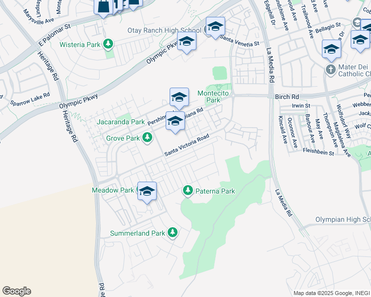 map of restaurants, bars, coffee shops, grocery stores, and more near 1404 Ortega Street in Chula Vista
