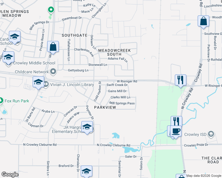 map of restaurants, bars, coffee shops, grocery stores, and more near 8901 Guard Hill Drive in Fort Worth