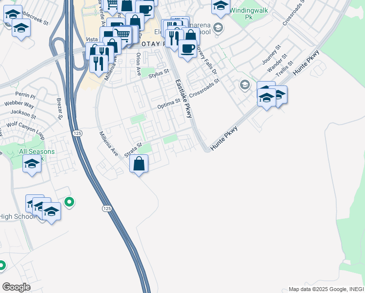 map of restaurants, bars, coffee shops, grocery stores, and more near 2225 Element Way in Chula Vista