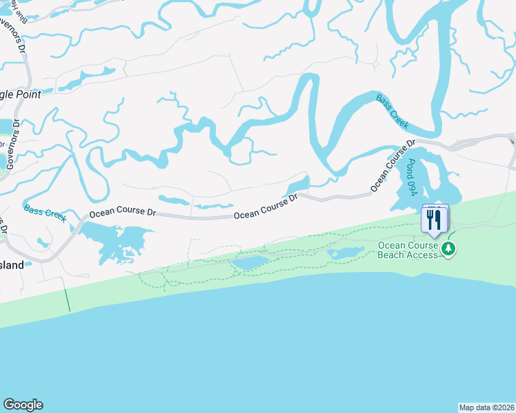 map of restaurants, bars, coffee shops, grocery stores, and more near 43 Ocean Course Drive in Kiawah Island