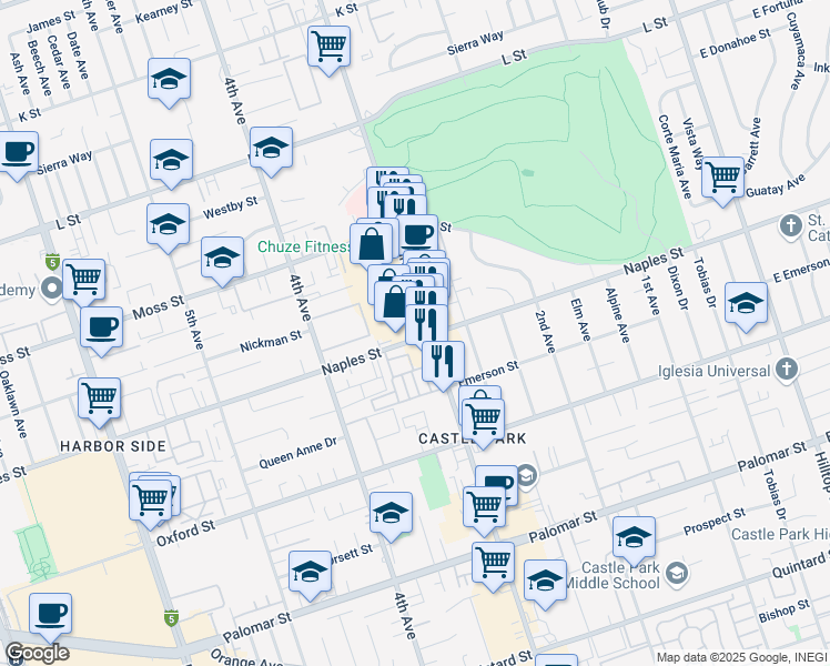map of restaurants, bars, coffee shops, grocery stores, and more near 1079c 3rd Avenue in Chula Vista