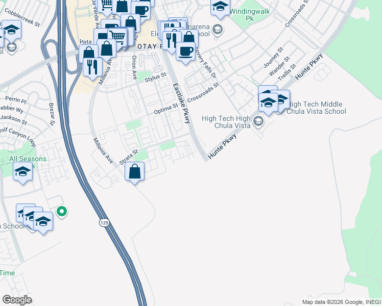 map of restaurants, bars, coffee shops, grocery stores, and more near 2379 Element Way in Chula Vista