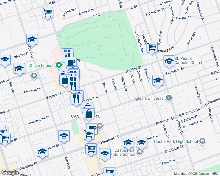 map of restaurants, bars, coffee shops, grocery stores, and more near 1128-2 2nd Avenue in Chula Vista
