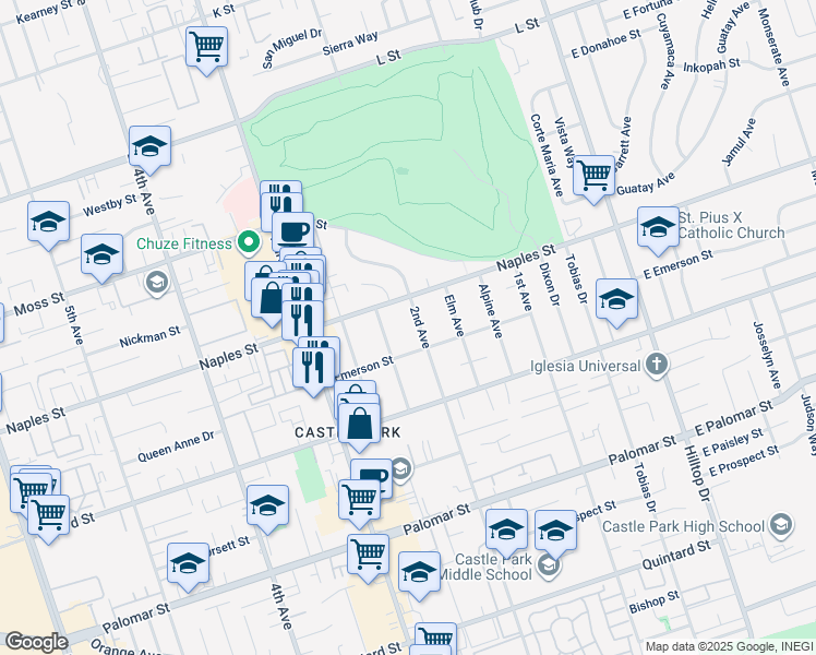 map of restaurants, bars, coffee shops, grocery stores, and more near 1128-2 2nd Avenue in Chula Vista