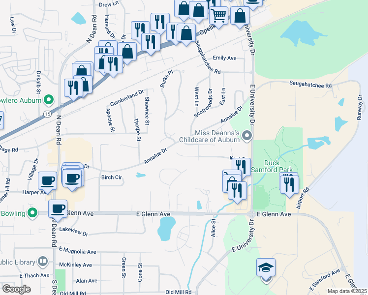 map of restaurants, bars, coffee shops, grocery stores, and more near 1326 Kurt Circle in Auburn