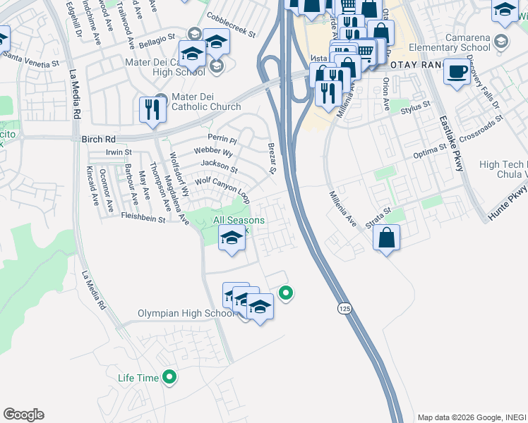 map of restaurants, bars, coffee shops, grocery stores, and more near 1840 Anderson Court in Chula Vista