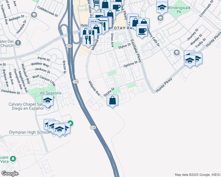 map of restaurants, bars, coffee shops, grocery stores, and more near 1939 Strata Street in Chula Vista