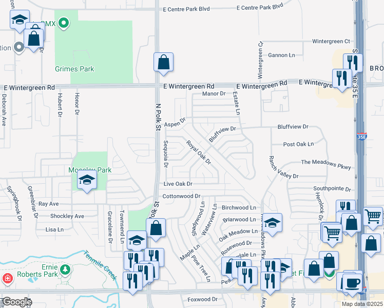 map of restaurants, bars, coffee shops, grocery stores, and more near 1318 Royal Oak Drive in DeSoto