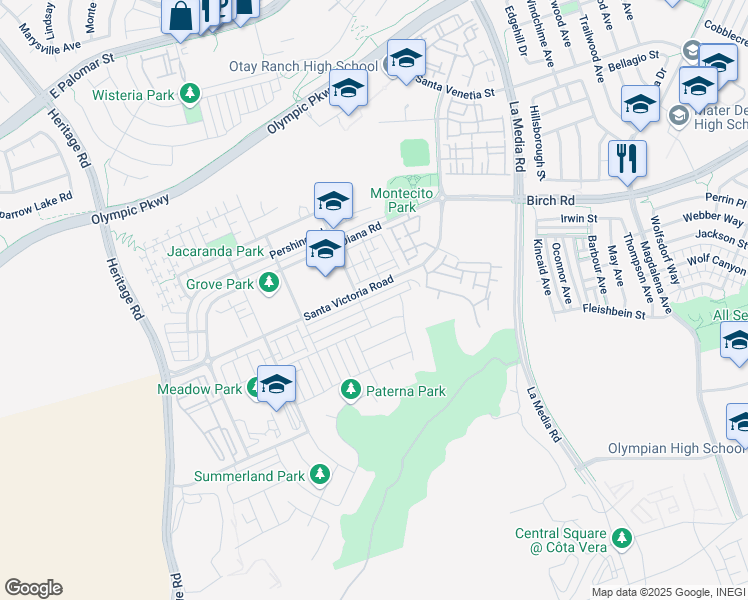 map of restaurants, bars, coffee shops, grocery stores, and more near 1675 Santa Alexia Avenue in Chula Vista