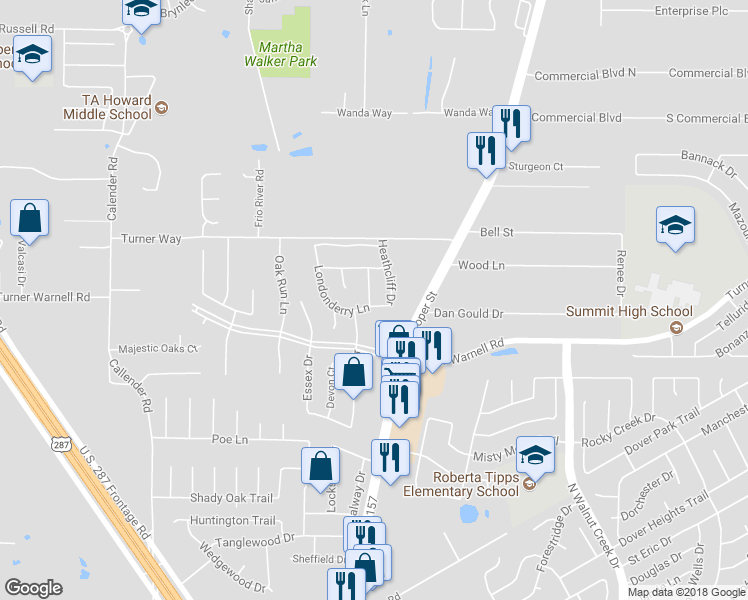 map of restaurants, bars, coffee shops, grocery stores, and more near 108 Londonderry Lane in Mansfield